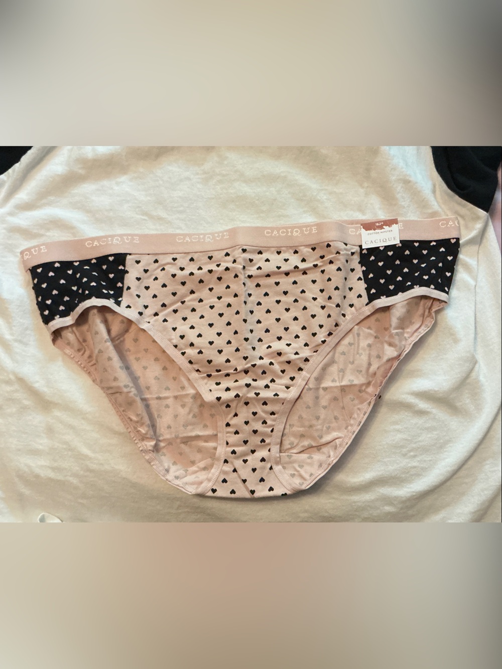 Cacique Pink and Black Heart-Print Cotton Brief
